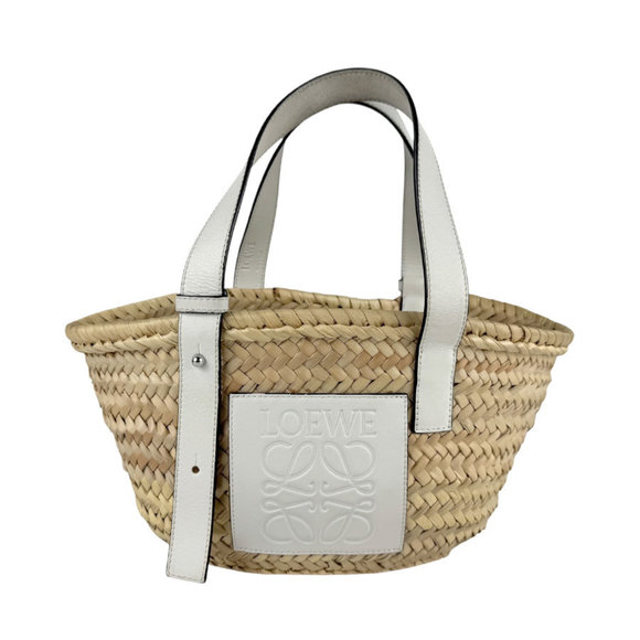 Loewe Handbags - LOEWE Small Basket Handbag in Straw Leather (White/Natural) for Women (z6452)